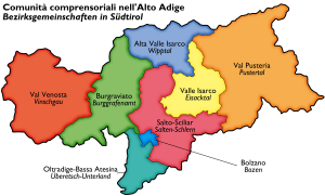 mappa delle comunità territoriali dell'alto adige